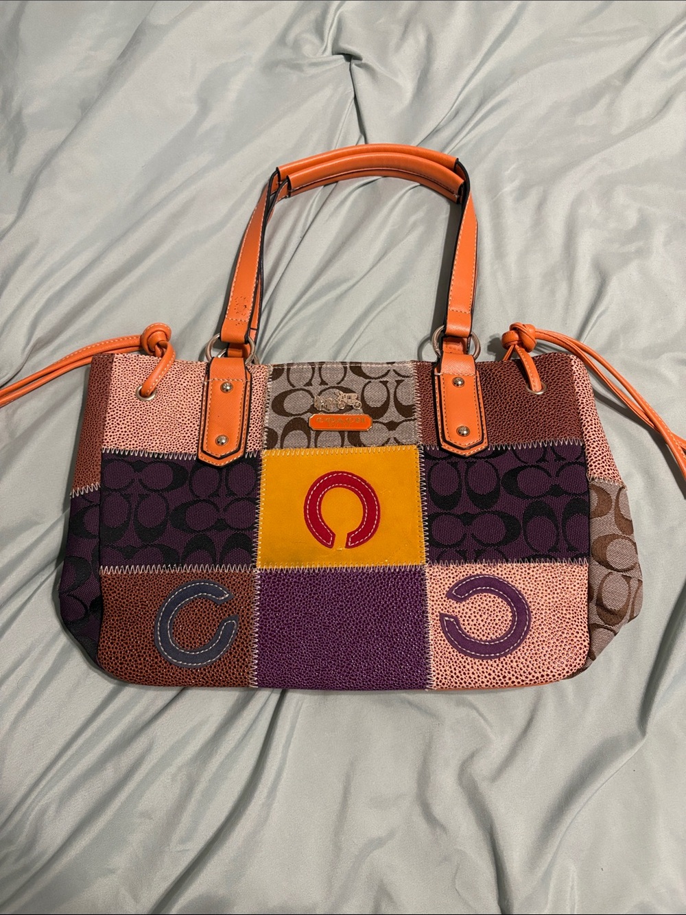 Patchwork Signature Tote in Orange, Purple & Yellow